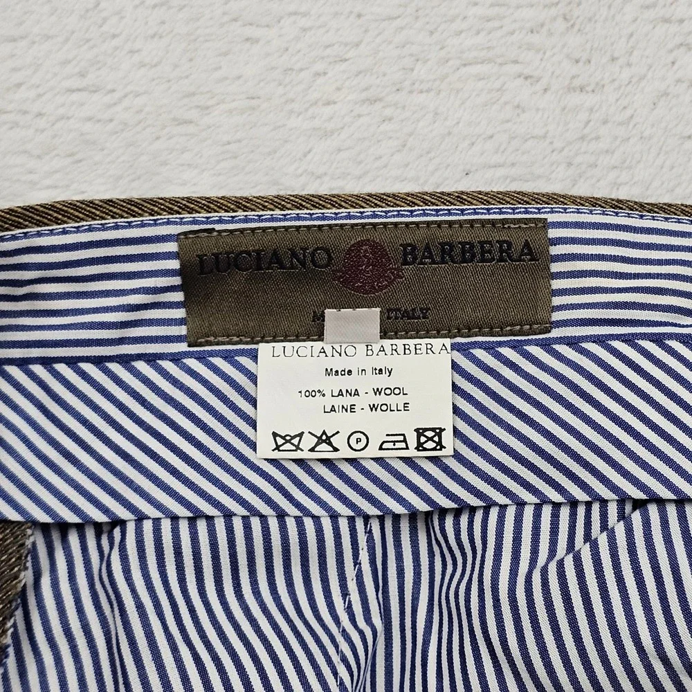 Luciano Barbera Dress Pants Mens 52 34x29 Brown Wool Italy Flat Front READ